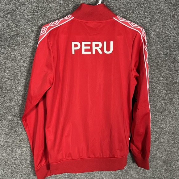 Peru National Team Soccer Jacket Mens Small Red White Umbro Track Zip Top - Picture 8 of 11